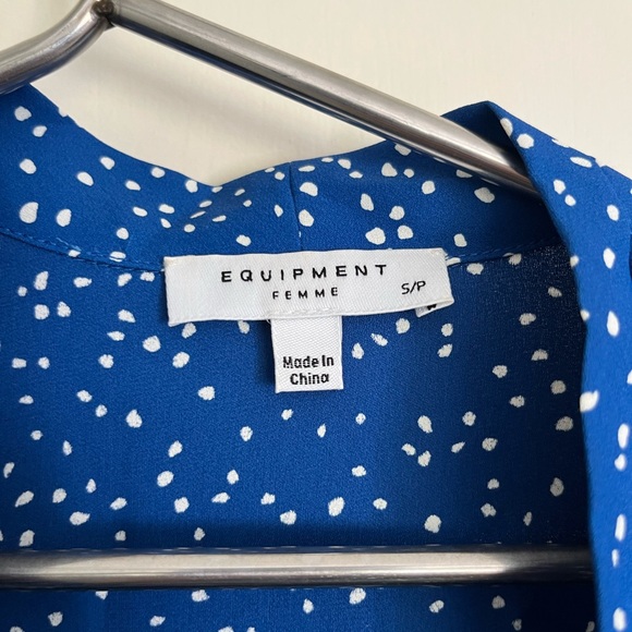 Equipment Femme Fanetta Belted Long Sleeve Wrap Dress Blue Dot - Picture 4 of 8